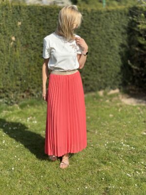 Jupe plissée corail