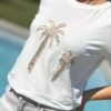 T-shirt blanc palmiers beiges