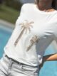 T-shirt blanc palmiers beiges