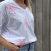T-shirt blanc palmiers roses fluo
