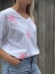 T-shirt blanc palmiers roses fluo